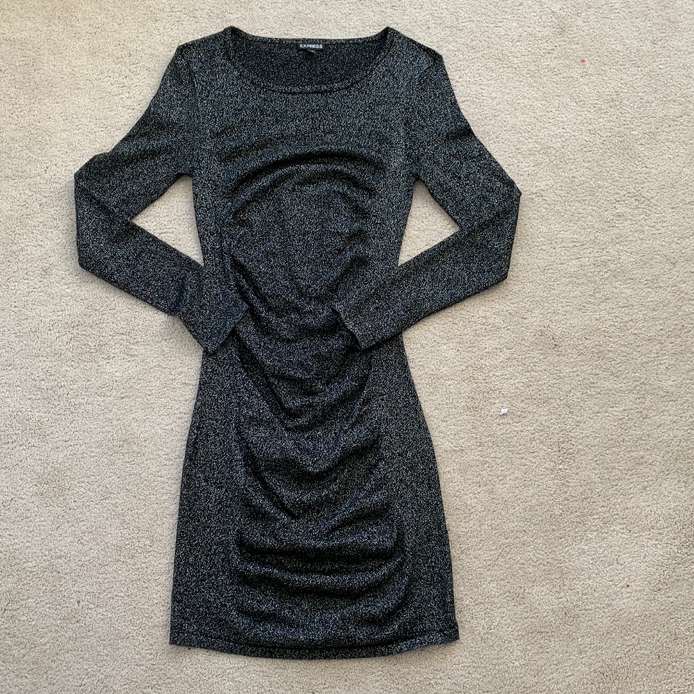 Express Black sparkling ruched dress!